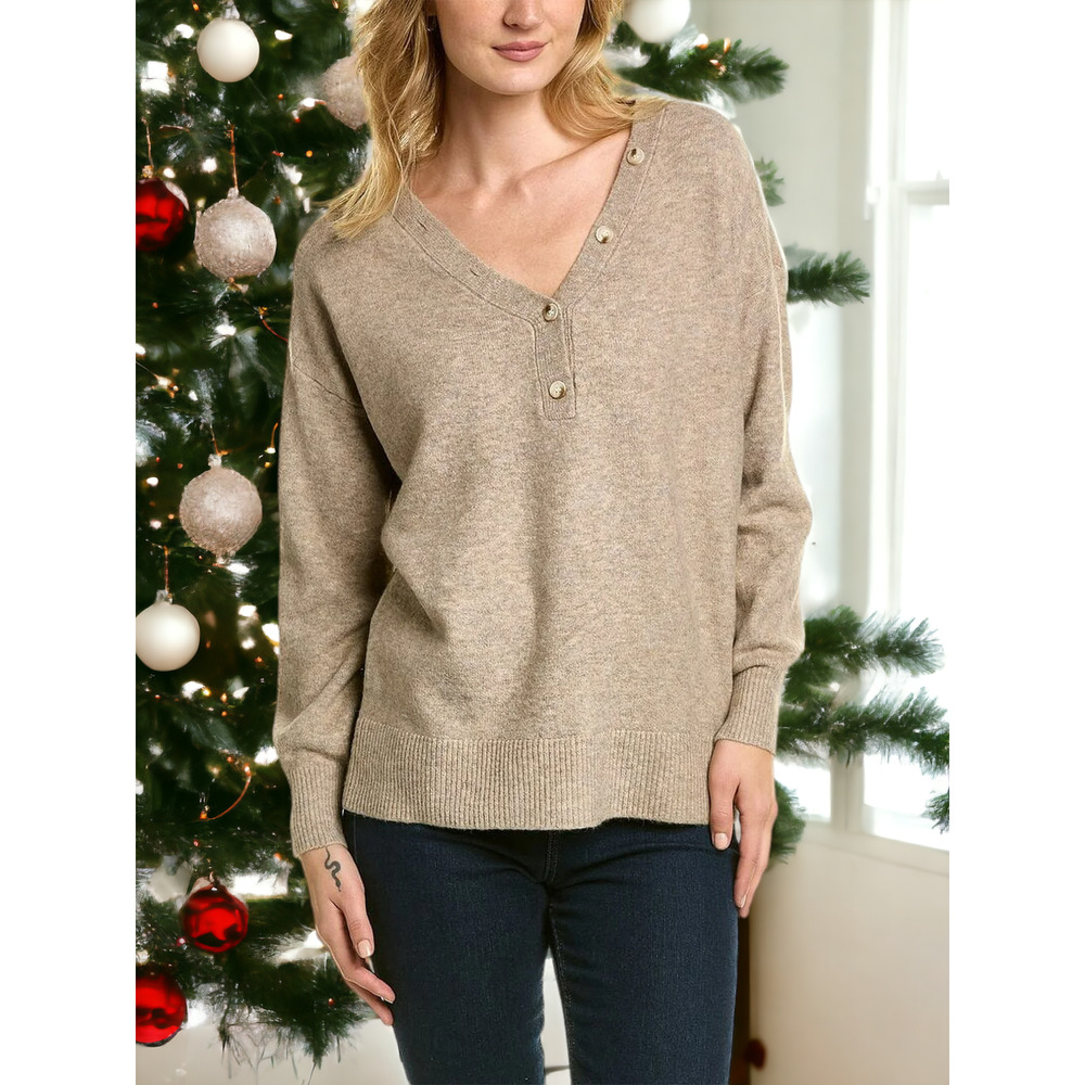 NWT - OAT NEW YORK Women's Button Neck Wool-Blend Henley Shirt S MSRP: $120.